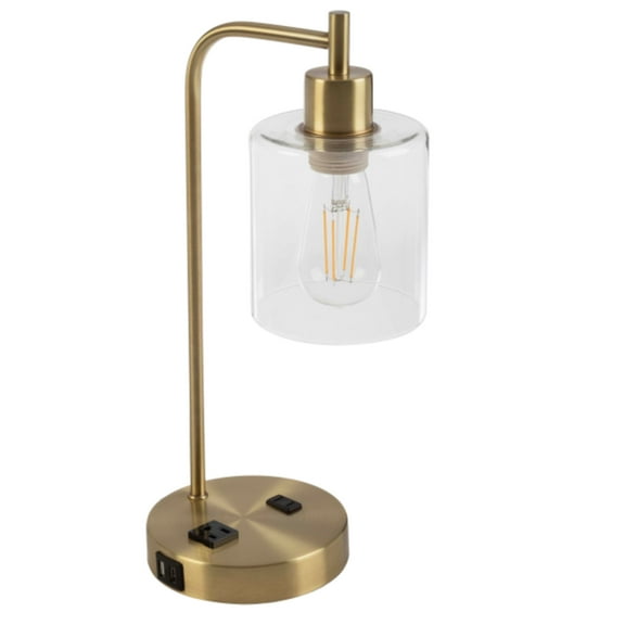 Lavish Home Lamp with USB Charging Ports, Touch Control, LED Bulb (Gold)