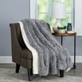 thumbnail image 1 of Lavish Home Long Pile Faux Rabbit Fur and Sherpa Throw Blanket for Adult (Gray) 60”x70”, 1 of 7