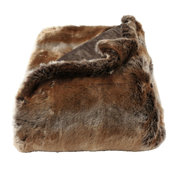 Lavish Home Faux Fur Throw - 70x60 Hypoallergenic Fake Fur Blanket (Brown)