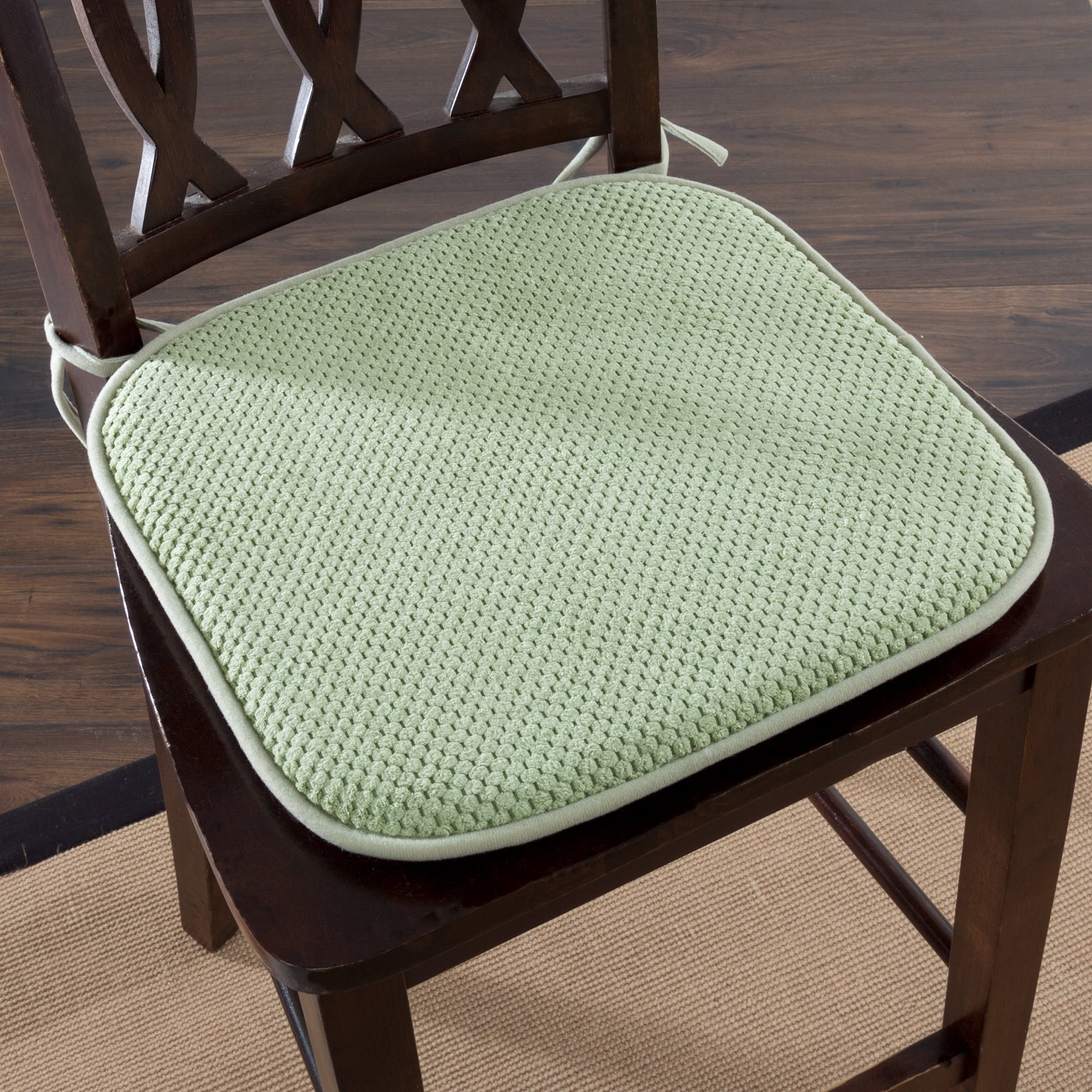 Green Memory Foam Chair Cushion with Ties and Nonslip Backing