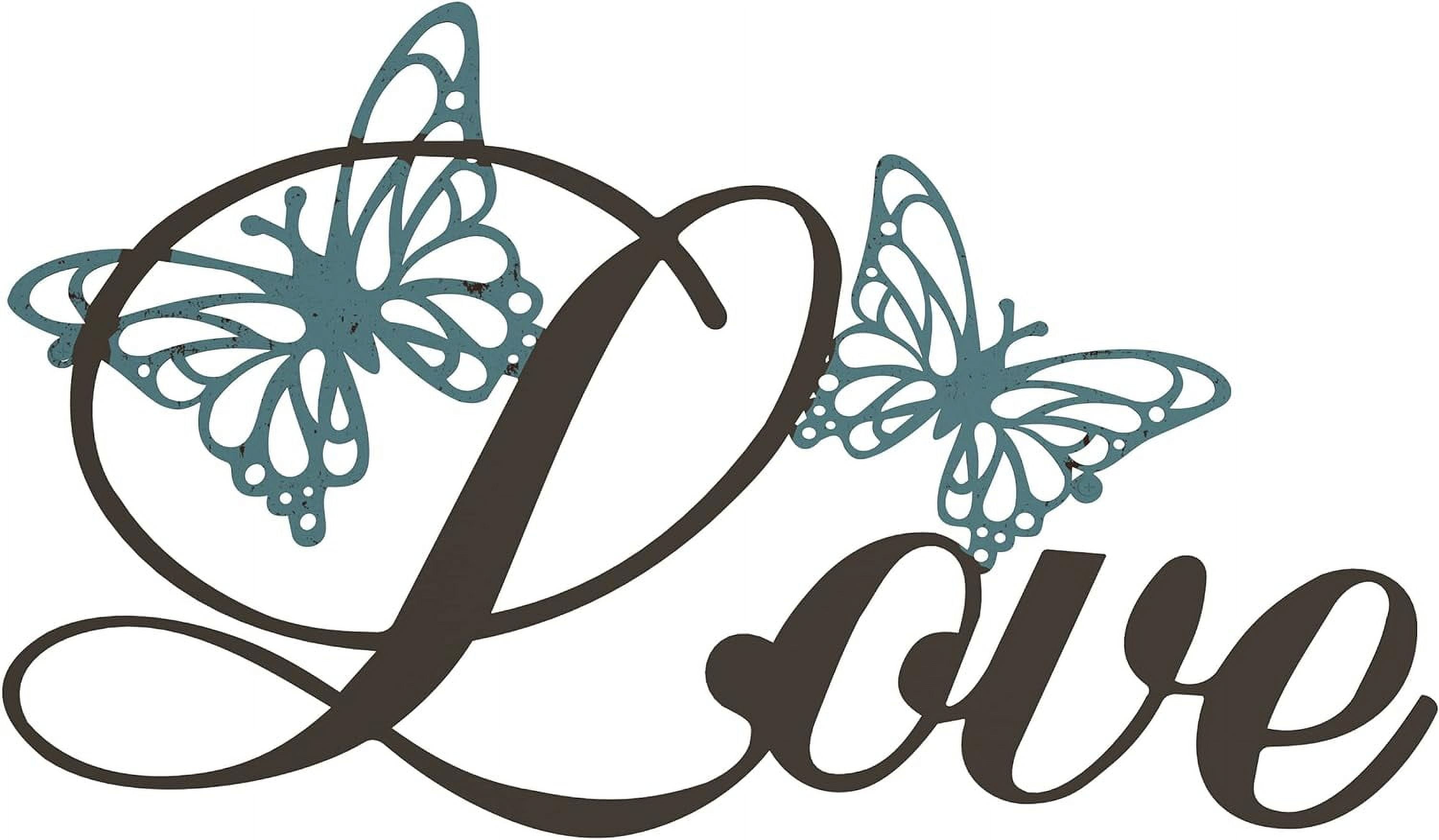 Distressed Brown and Teal Metal Love Sign with Butterflies