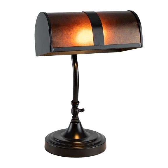 Lavish Home Mission-Style LED Banker's Lamp with Amber Mica Shade (Black)