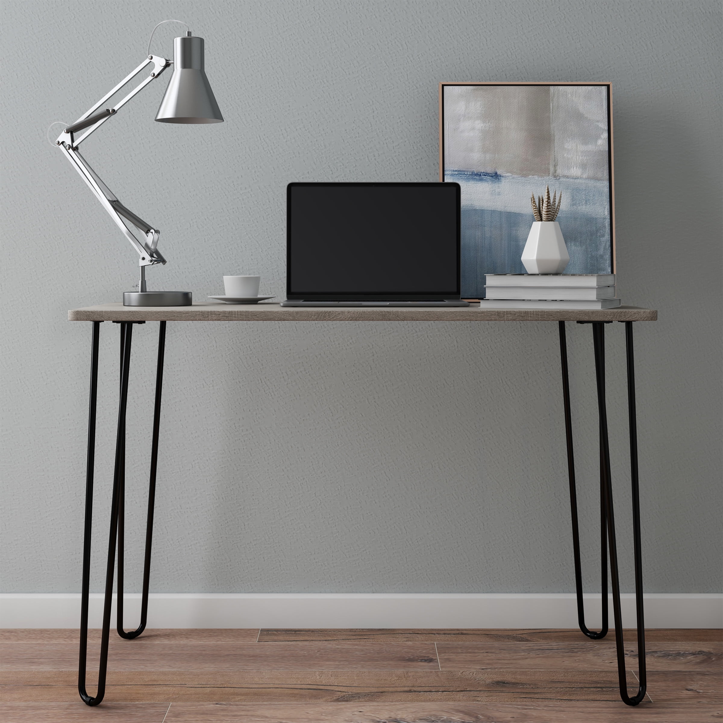 Lavish Home Modern Desk with Hairpin Legs Home Office Furniture Gray