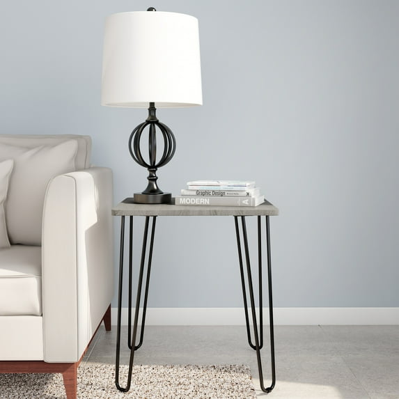 Lavish Home Modern End Table with Hairpin Legs and Woodgrain Finish (Gray)