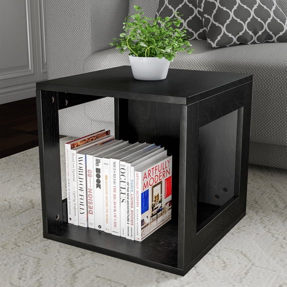 Lavish Home Modern Stackable Modular Cube End Table with Open Sides (Black)