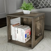 Lavish Home Modern Stackable Modular Cube End Table with Open Sides (Gray)