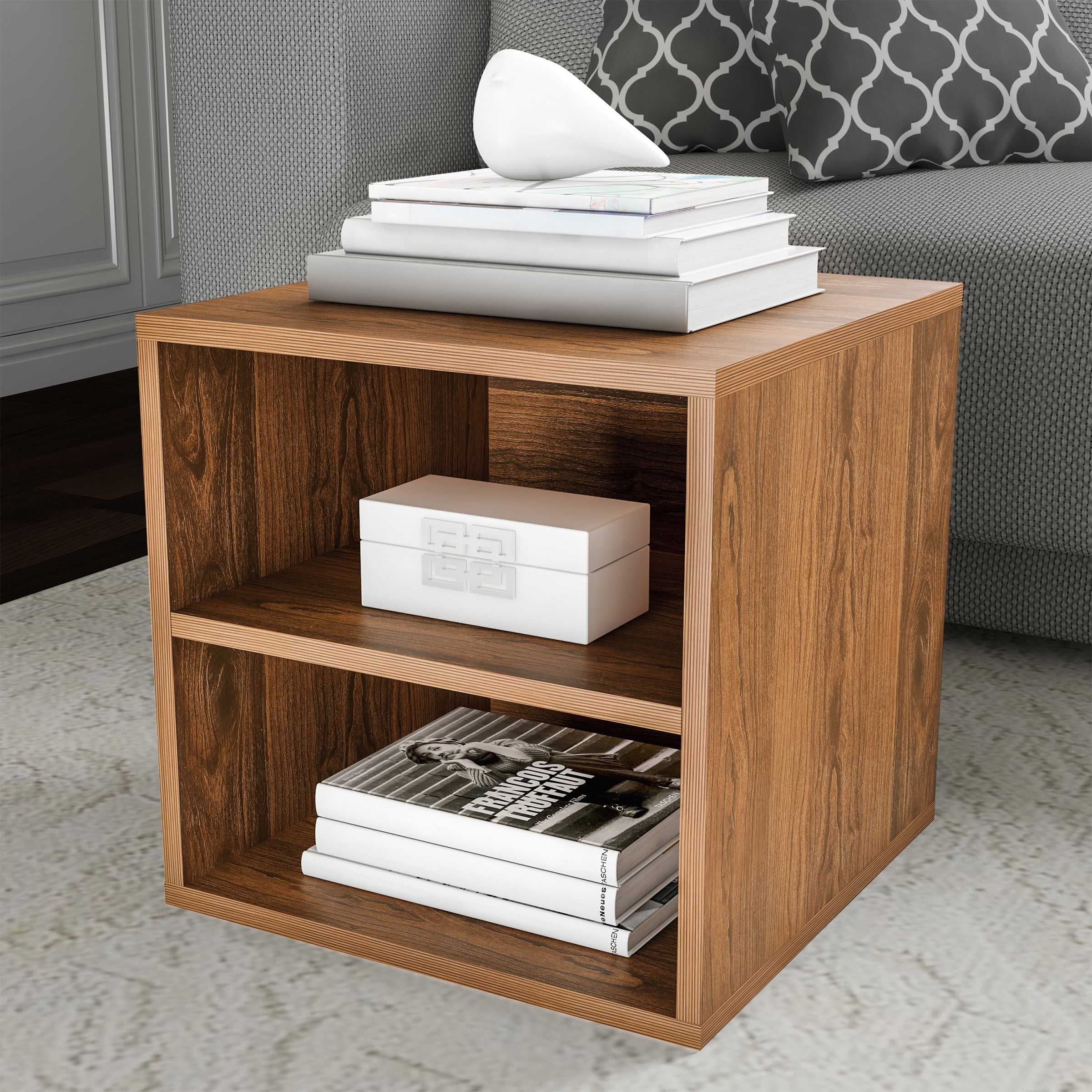 Lavish Home Modern Stackable Modular Cube End Table with Shelves (Brown)