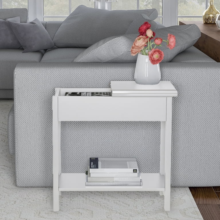 Free Shipping! Lavish Home Narrow White End Table with Storage