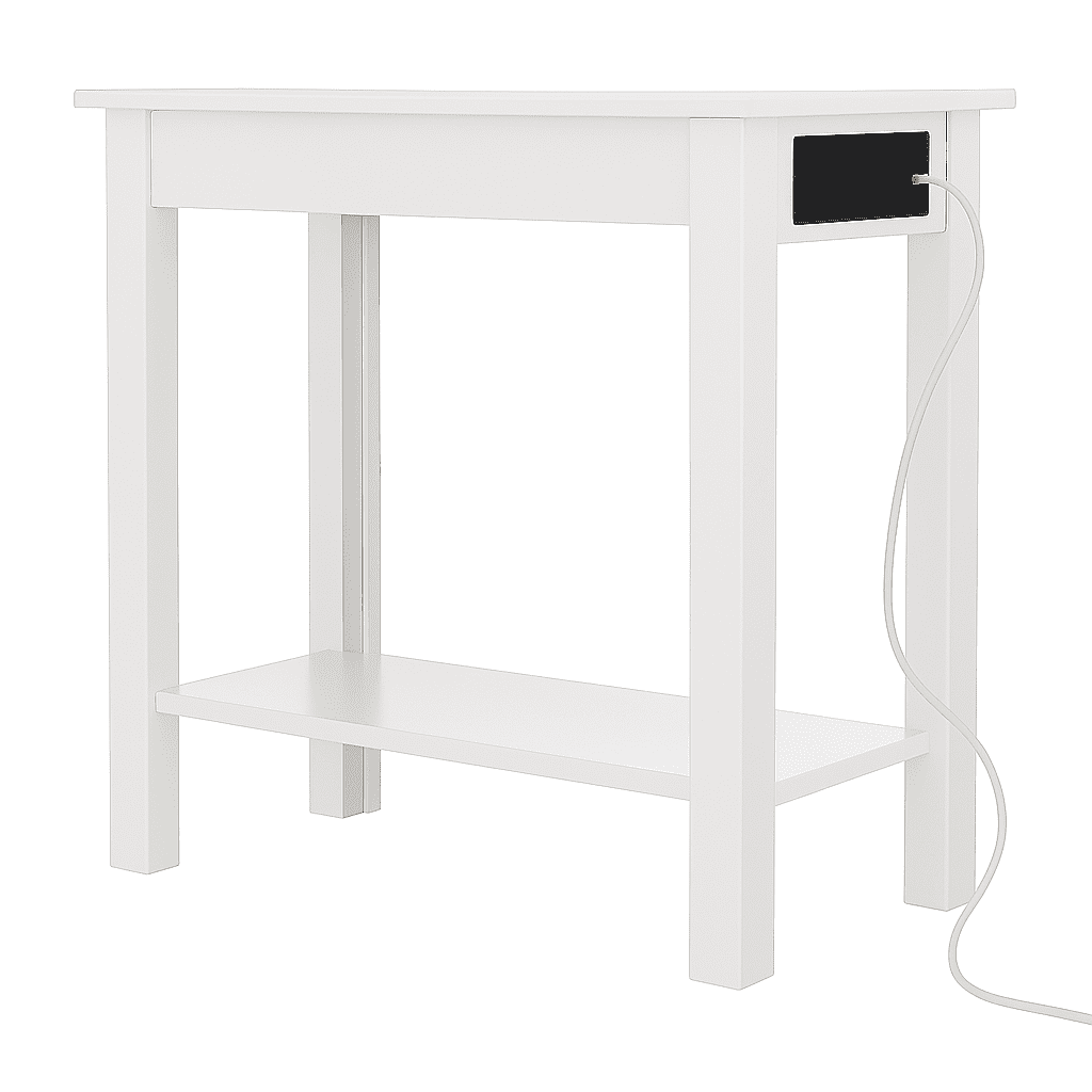 Lavish Home Narrow Side Table with Charging Station and Storage Shelf