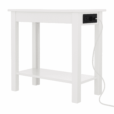 Lavish Home Narrow Side Table with Charging Station and Storage Shelf