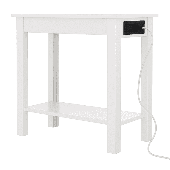 Lavish Home Narrow Side Table with Charging Station and Storage Shelf