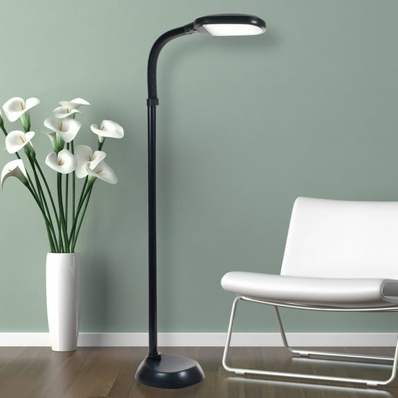 Lavish Home Natural Sunlight LED Floor Lamp with Bendable Neck 60 Inch (Black)