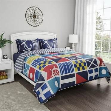 Lavish Home  Nautical Bedding Set with Coastal Bed Spread and Sham for Adult,  Twin