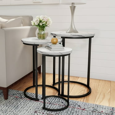 Lavish Home Nesting Tables - Accent Furniture Set of 3, White Marble