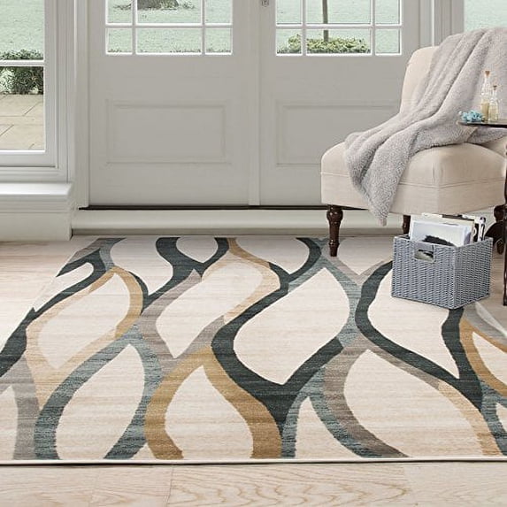 Lavish Home Opus Contemporary Curves Area Rug, 5'3" x 7'7", Cream