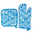thumbnail image 1 of Lavish Home Oven Mitt And Pot Holder Set, Quilted And Flame And Heat Resistant (Blue), 1 of 5