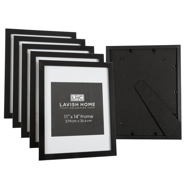 Lavish Home 11x14 Photo Display Frames for Office, Gallery Wall Set with Stand & Hooks Black