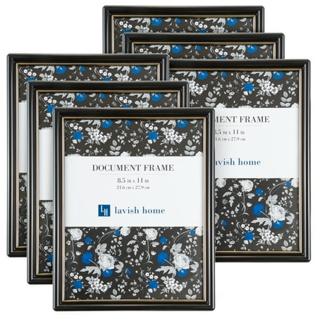 Lavish Home Picture Frame Set, Document Frame Pack for Picture Gallery Wall with Hangers, Set of 6