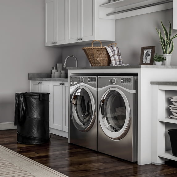 Lavish Home Pop-Up Laundry Hamper with Carrying Straps and Zipper (Black)