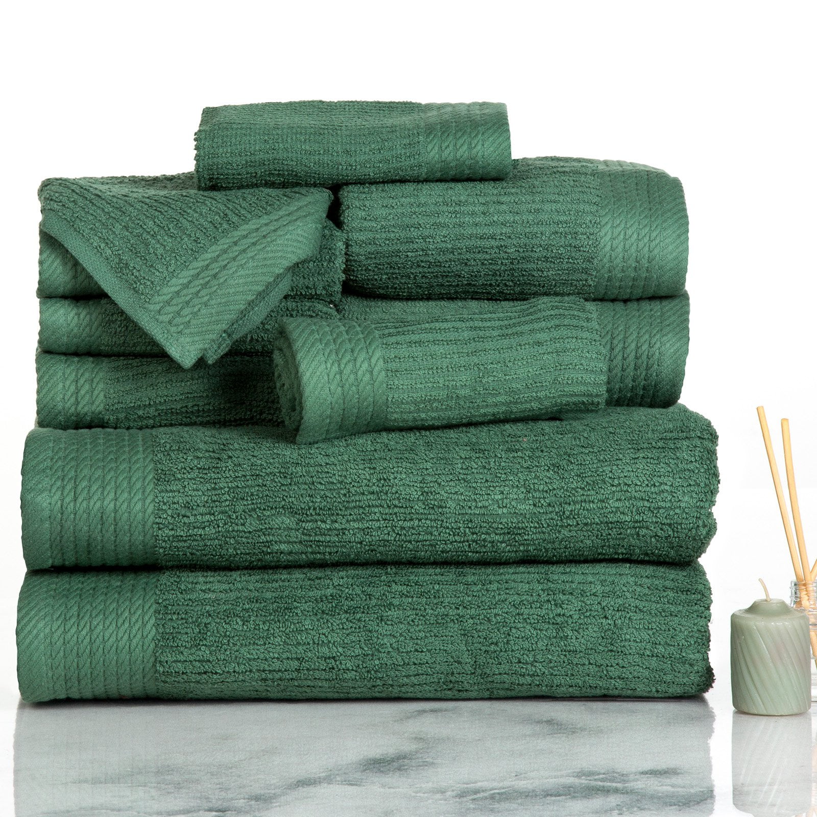 Lavish Home Ribbed 100 Percent Cotton Towel Set, Green - 10 Piece ...