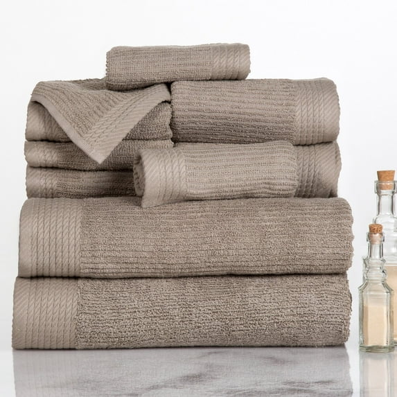 10-Piece Bath Towel Set - Luxurious 100% Cotton Ribbed Pile Absorbent Towels - Machine Washable Bathroom Set by Lavish Home (Taupe)