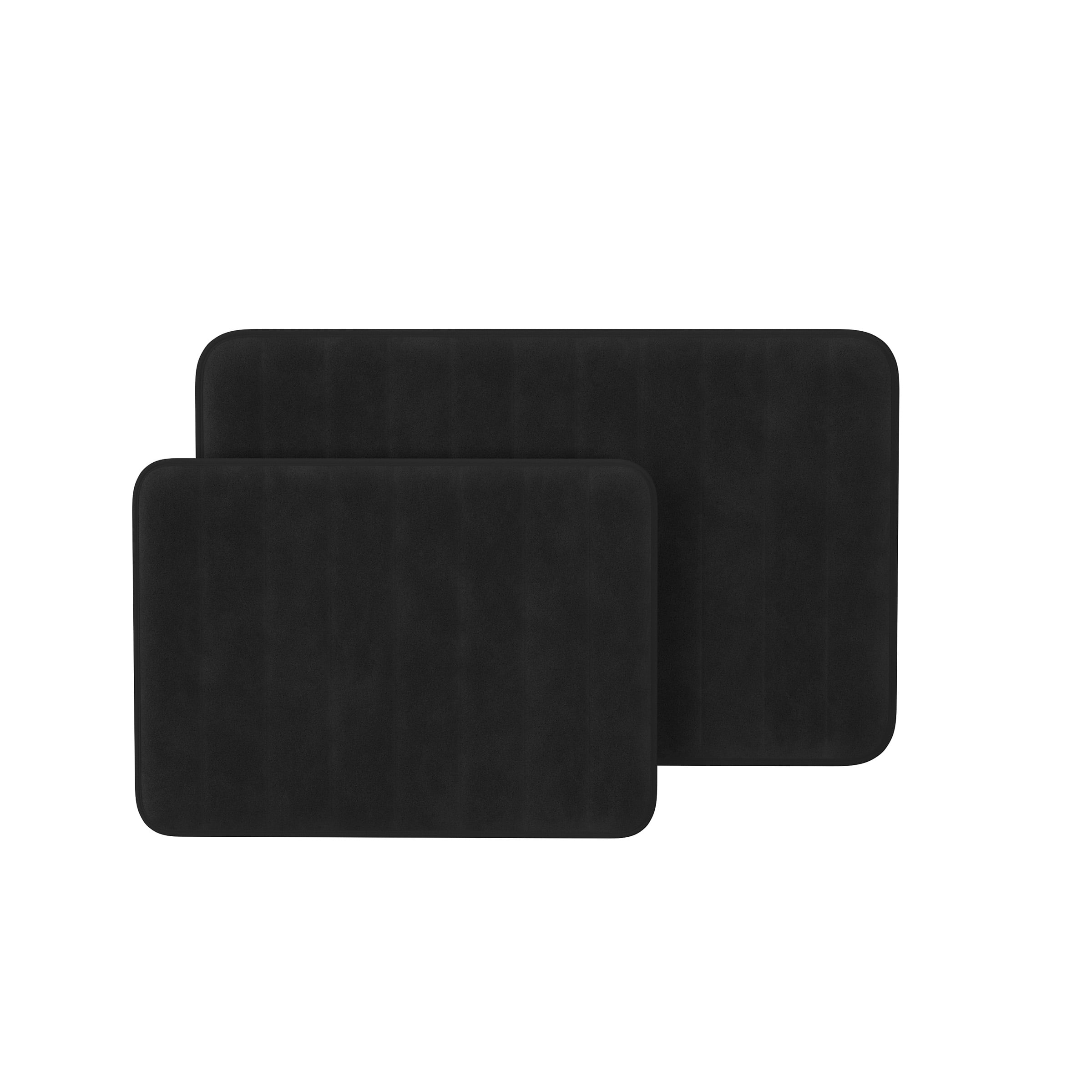 Lavish Home Set of 2 Bath Rugs – Non-Slip Memory Foam Bathroom Set, Black