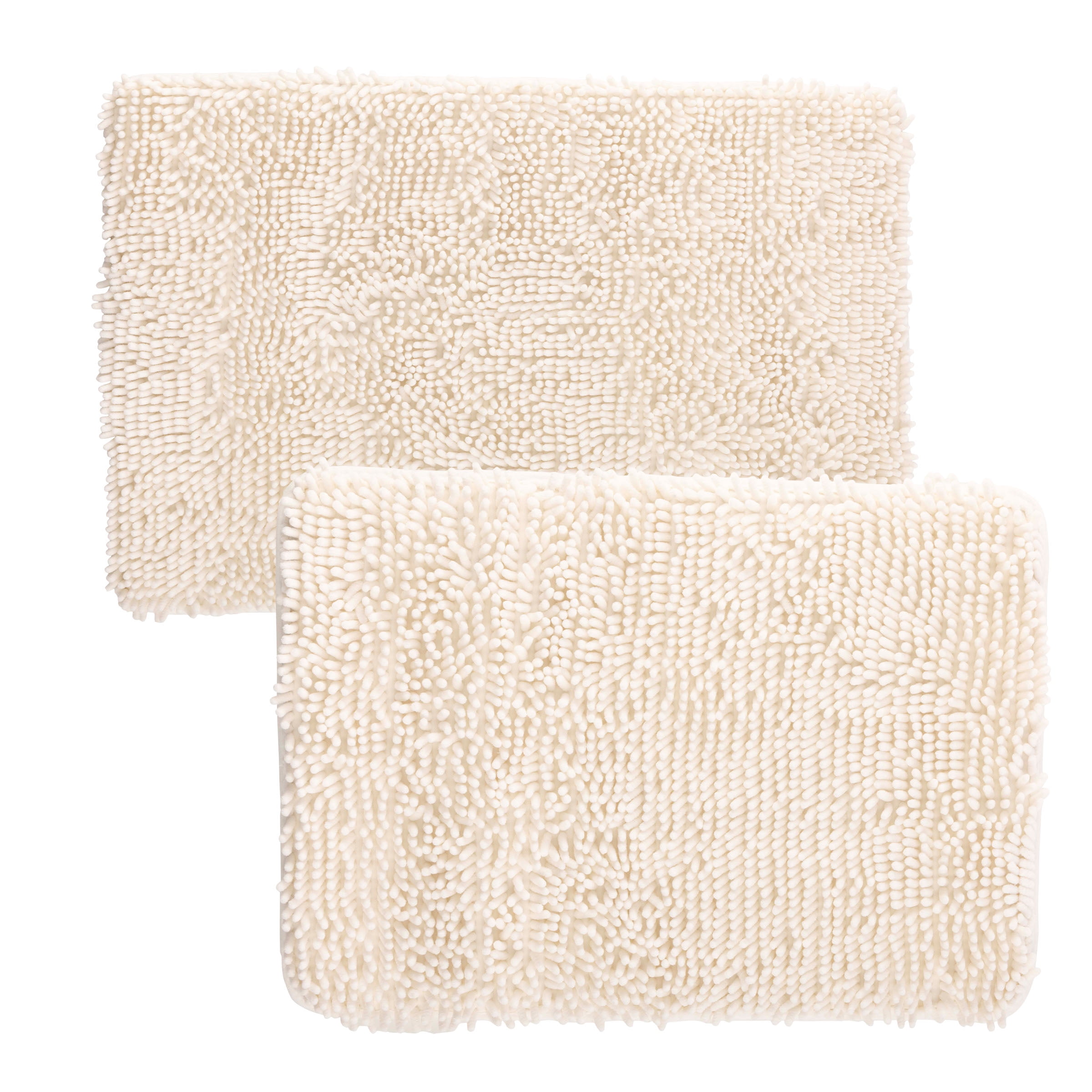 Lavish Home Set of 2 Bathroom Rugs – Chenille Memory Foam Bath Mats, White