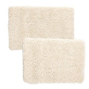 SOMERSET HOME Lavish Home Set of 2 Bathroom Rugs – Chenille Memory Foam Bath Mats, White