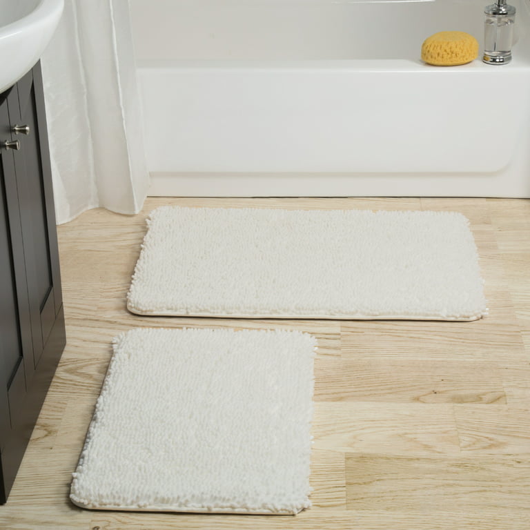 Lavish Home Set of 2 Bathroom Rugs – Chenille Memory Foam Bath Mats, White