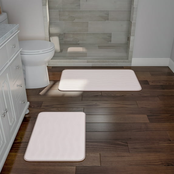 Lavish Home Set of 2 Bathroom Rugs – Non-Slip Memory Foam Bath Mats, Ivory