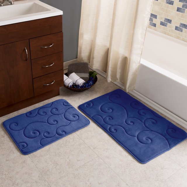 Lavish Home Set of 2 Bathroom Rugs NonSlip Memory Foam Bath Mats