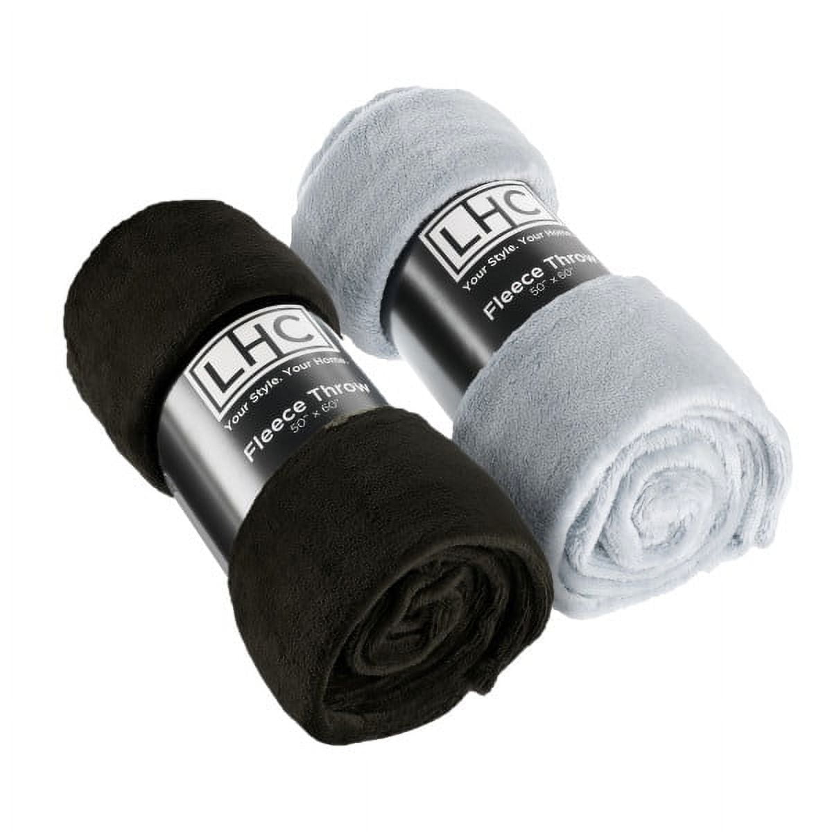 Set of 2 Black and Gray Fleece Throw Blankets