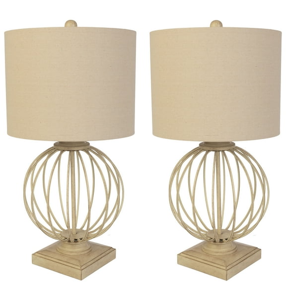Lavish Home Set of 2 Modern Table Lamps with USB Charging Ports (Sand)