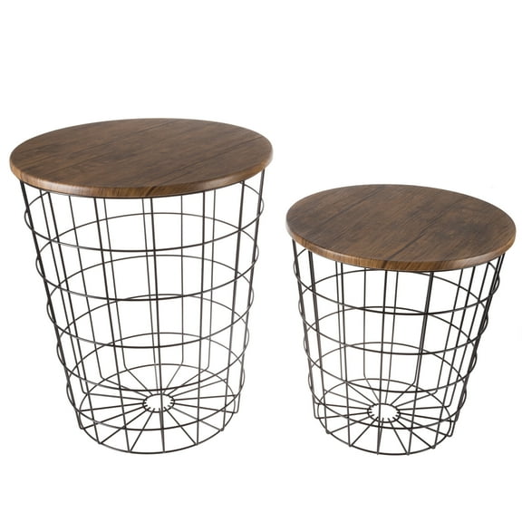 Lavish Home End Tables Set of 2 - Nesting Tables for Blanket Storage, Brown