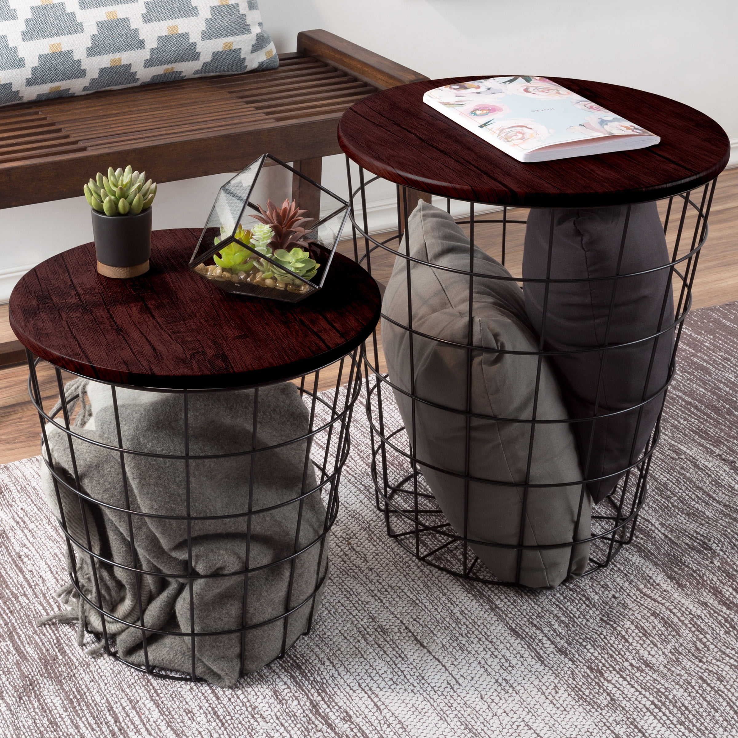 Lavish Home 2 End Tables, Nesting with Removable Tops & Baskets