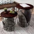 thumbnail image 1 of Lavish Home Set of 2 End Tables, Nesting Tables with Removable Wood Tops and Metal Basket Bases for Living Room or Home Office, Cherry/Black, 1 of 9