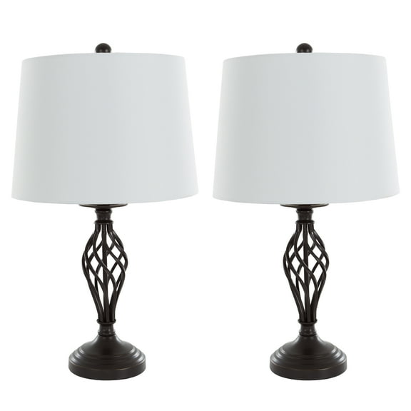 Lavish Home Set of 2 Oil-Rubbed Spiral Table Lamps with Shades (Bronze)