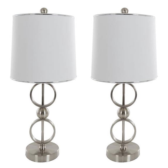 Lavish Home Set of 2 Open Circle LED Table Lamps (Brushed Steel/White)