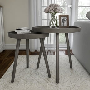 Lavish Home Set of 2 Round Nesting Side Tables with Tray Tops, Gray