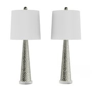 Lavish Home Set of 2 Modern Table Lamps with Hammered Glass Lights and LED Bulb for Bedroom, Living Room, and Office Silver