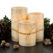 Lavish Home Set of 3 Birch Bark Flameless LED Pillar Candles with Remote Control and Timer