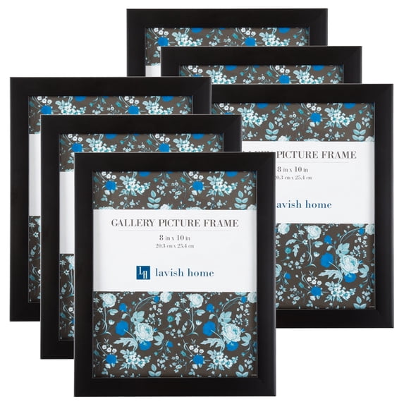 Lavish Home Set of Six 8x10 Picture Frames with Stand and Hooks, Black