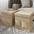 thumbnail image 1 of Lavish Home Set of Two 15-inch Foldable Ottomans with Storage Pockets, Beige, 1 of 6