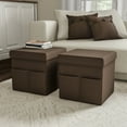 thumbnail image 1 of Lavish Home Set of Two 15-inch Folding Ottomans with Storage Pockets, Dark Brown, 1 of 7