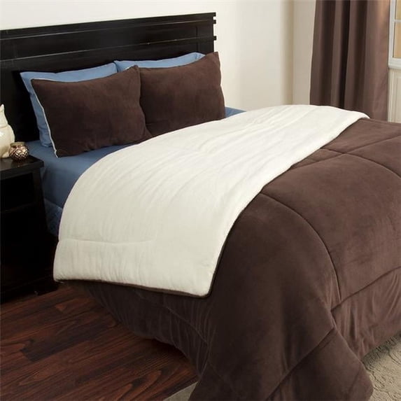 Lavish Home 3 Piece Sherpa/Fleece Comforter Set - King - Chocolate