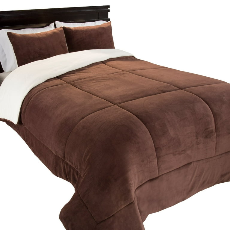 Lavish Home Sherpa Fleece Comforter Set Chocolate 3 Piece Walmart
