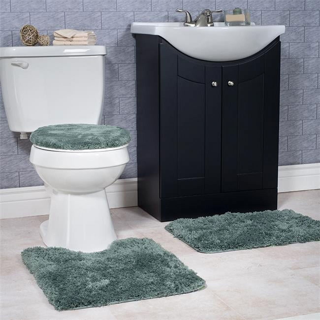 Green Super Plush Non-Slip 3-Piece Bathroom Rug Set