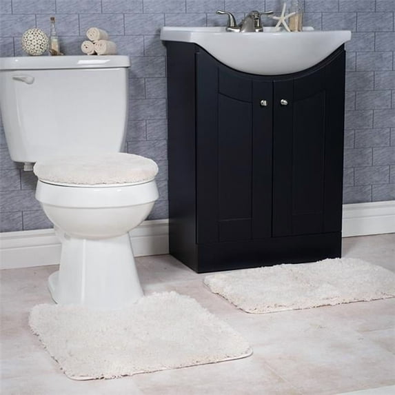 Lavish Home 67-14-I Super Plush Non-Slip Bath Mat Rug Set, Ivory - 3 Piece