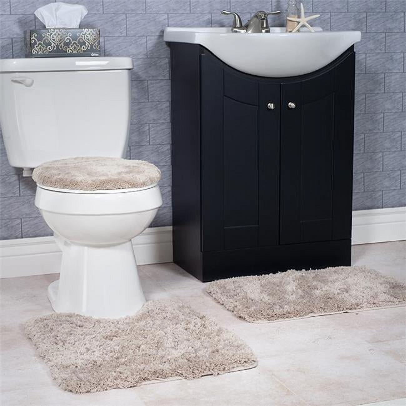 Taupe Super Plush Non-Slip 3-Piece Synthetic Bath Rug Set
