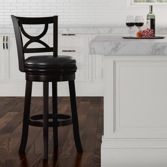 Lavish Home Swivel Wood Bar Stool with Back